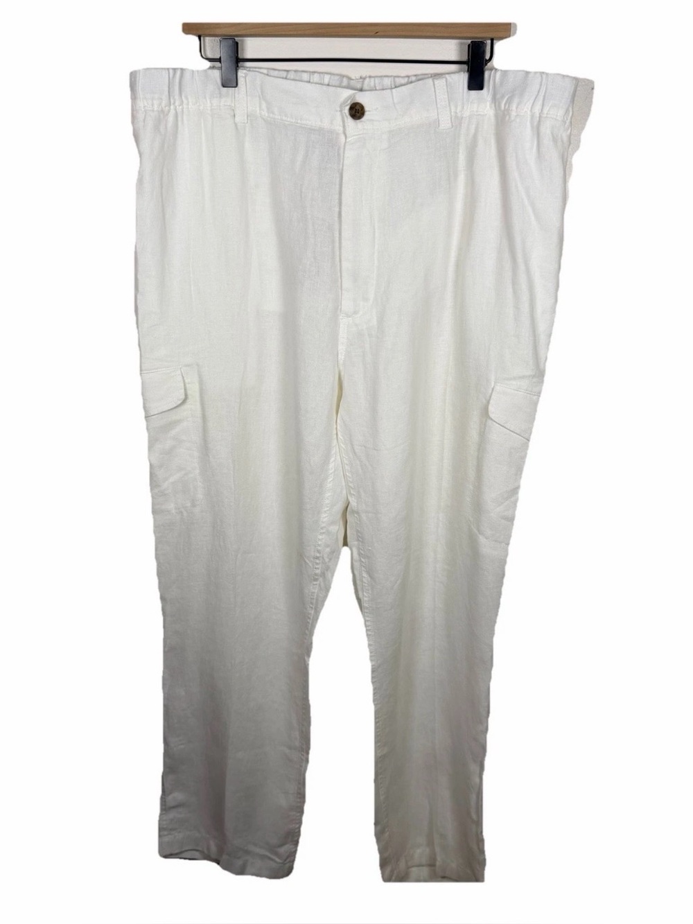 Caribbean Men’s White 100% Linen Cargo Pants Size 42x32 Beach Resort Vacation